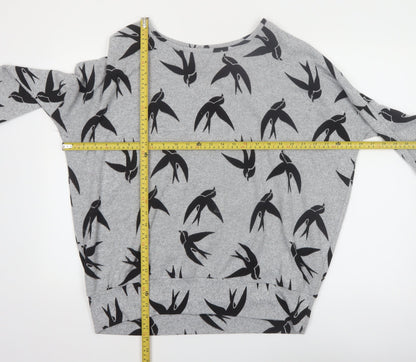 Izabel London Women’s Grey Swallow Print 3/4 Sleeve Pullover Jumper Size 12