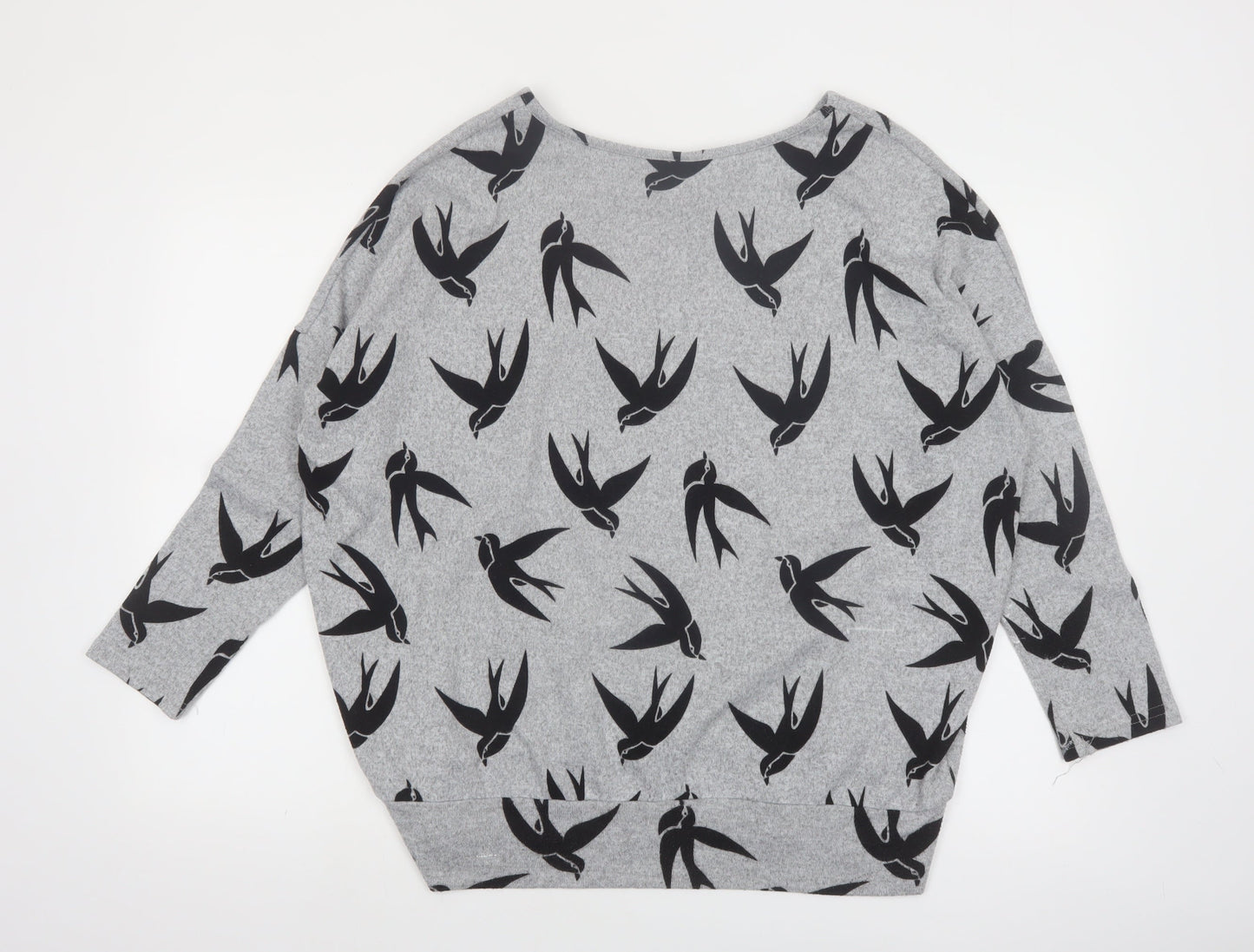 Izabel London Women’s Grey Swallow Print 3/4 Sleeve Pullover Jumper Size 12