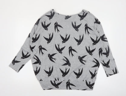 Izabel London Women’s Grey Swallow Print 3/4 Sleeve Pullover Jumper Size 12