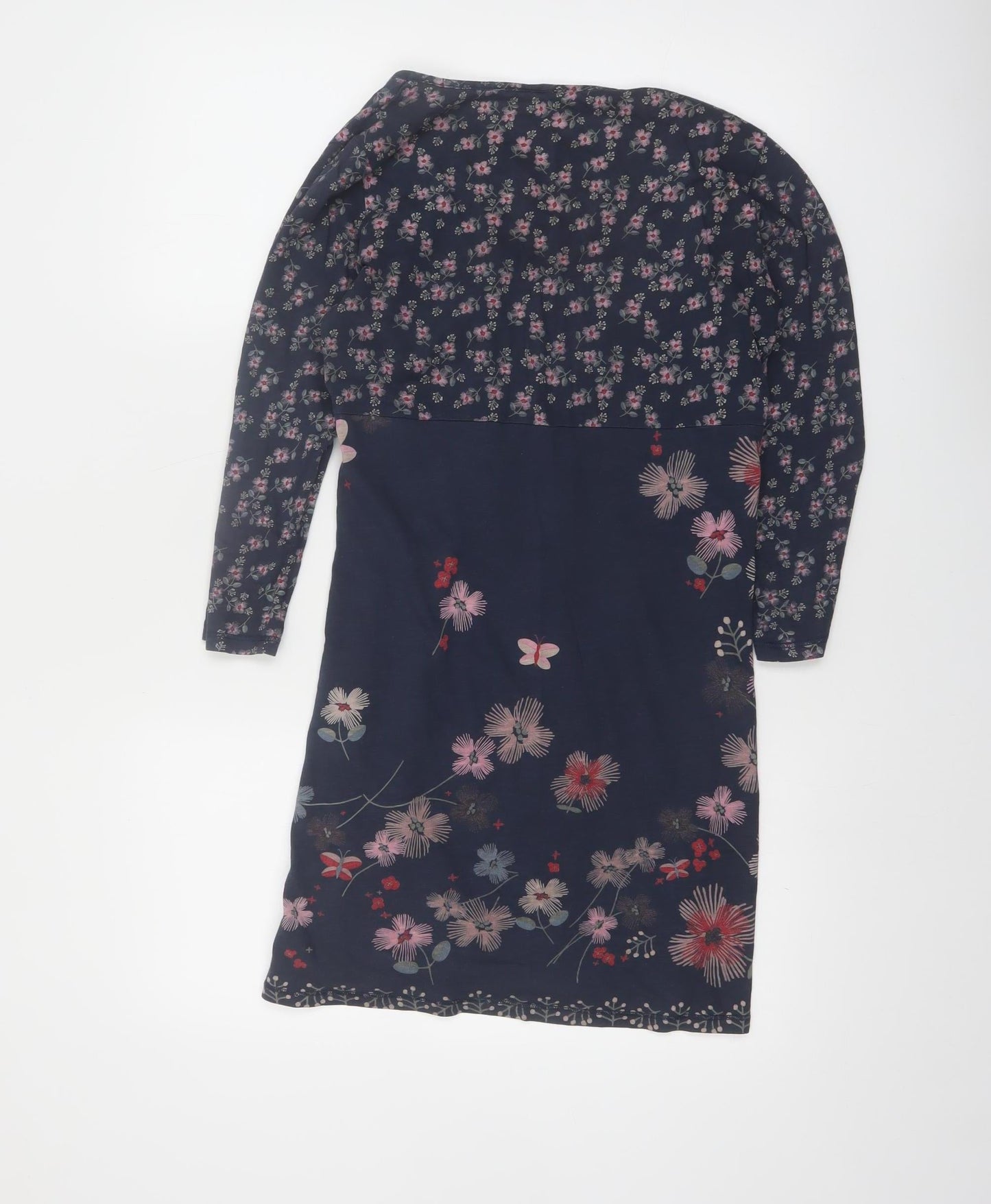 White Stuff Women's Blue Floral Cotton V-Neck Knee Length Dress Size 12