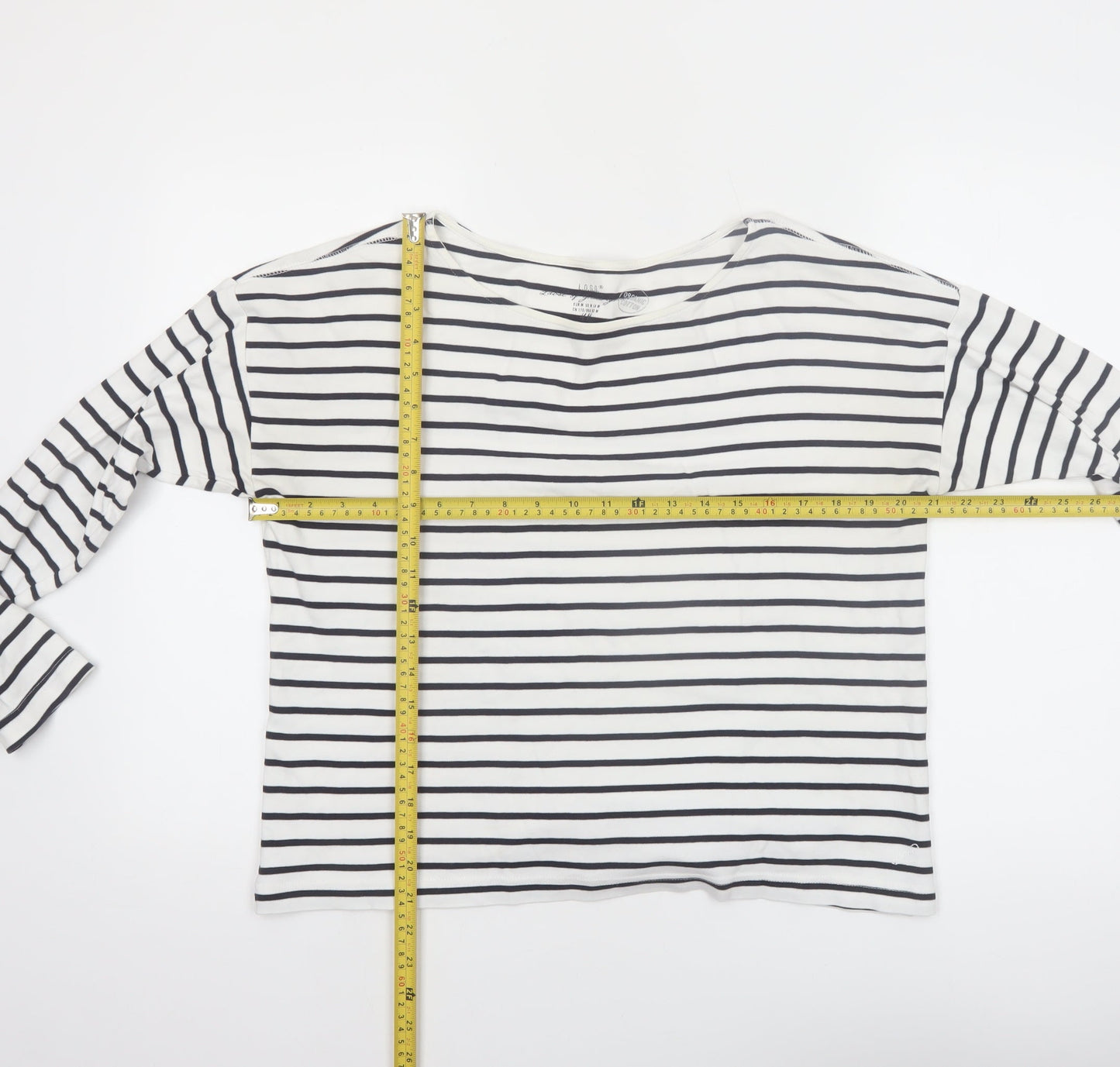 H&M Women’s White Striped Long Sleeve Cotton Boat Neck Top Size 12