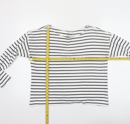 H&M Women’s White Striped Long Sleeve Cotton Boat Neck Top Size 12