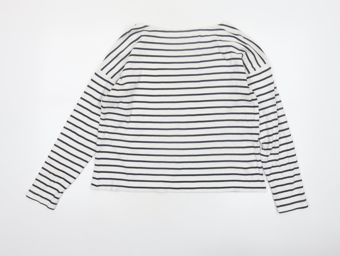 H&M Women’s White Striped Long Sleeve Cotton Boat Neck Top Size 12