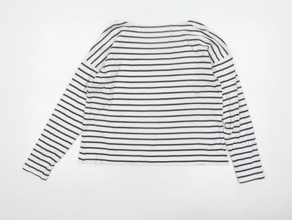H&M Women’s White Striped Long Sleeve Cotton Boat Neck Top Size 12