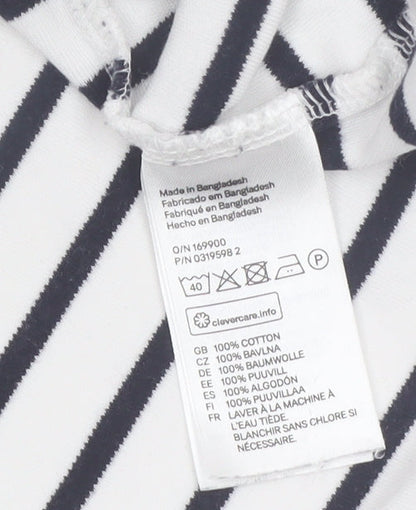H&M Women’s White Striped Long Sleeve Cotton Boat Neck Top Size 12