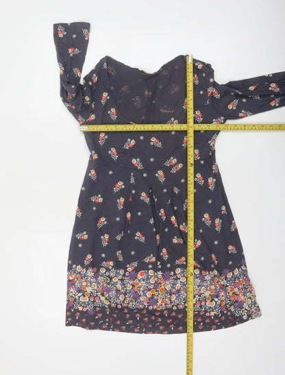 White Stuff Women's Blue Floral A-Line Cotton Dress Size 12