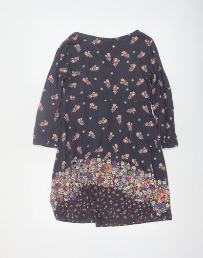 White Stuff Women's Blue Floral A-Line Cotton Dress Size 12