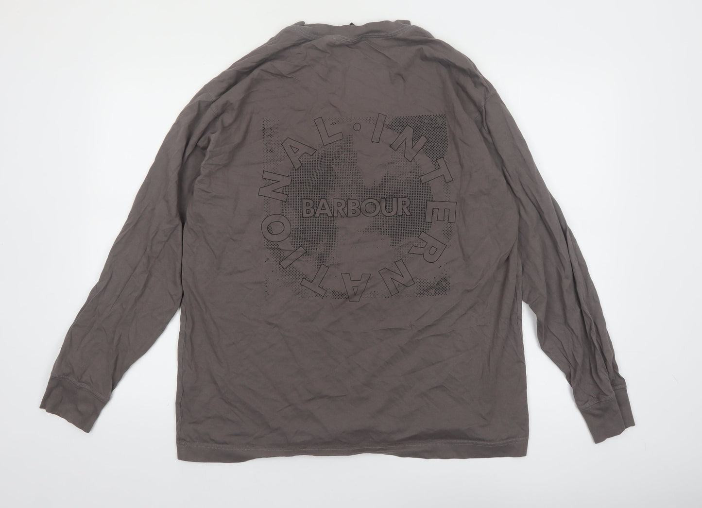 Barbour International Men’s Grey Long Sleeve Cotton T-Shirt M Oversized Fit