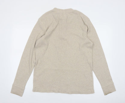 St John's Bay Men's Beige Henley Long Sleeve Cotton Top Size M