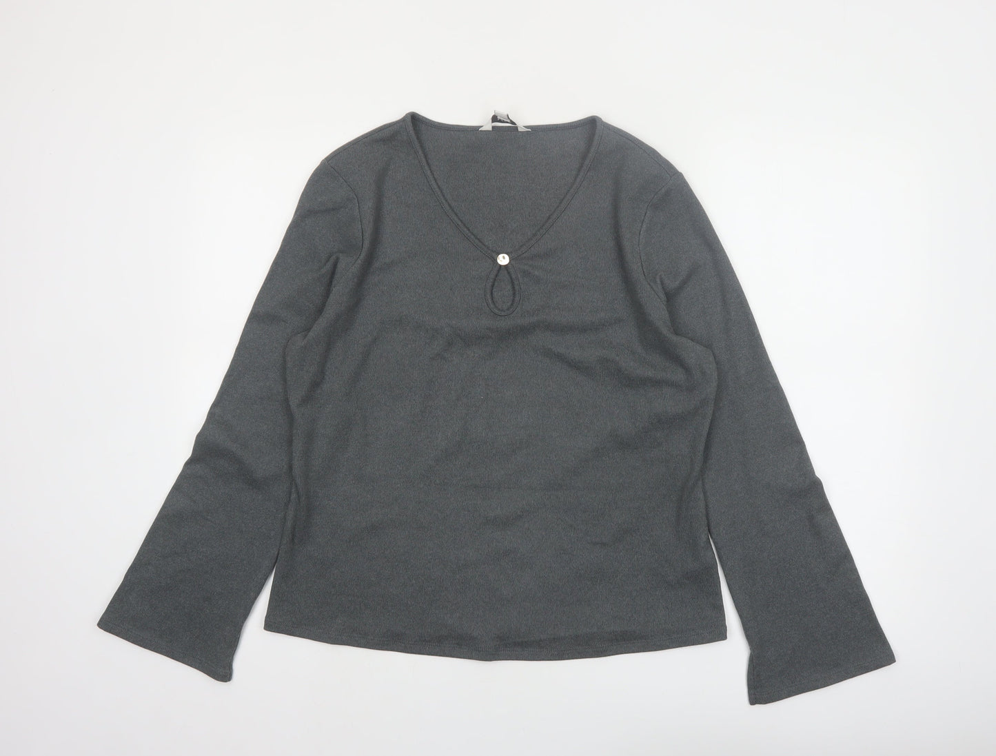Marks and Spencer Women's Grey V-Neck Long Sleeve Stretch Top Size 16