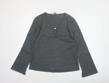 Marks and Spencer Women's Grey V-Neck Long Sleeve Stretch Top Size 16