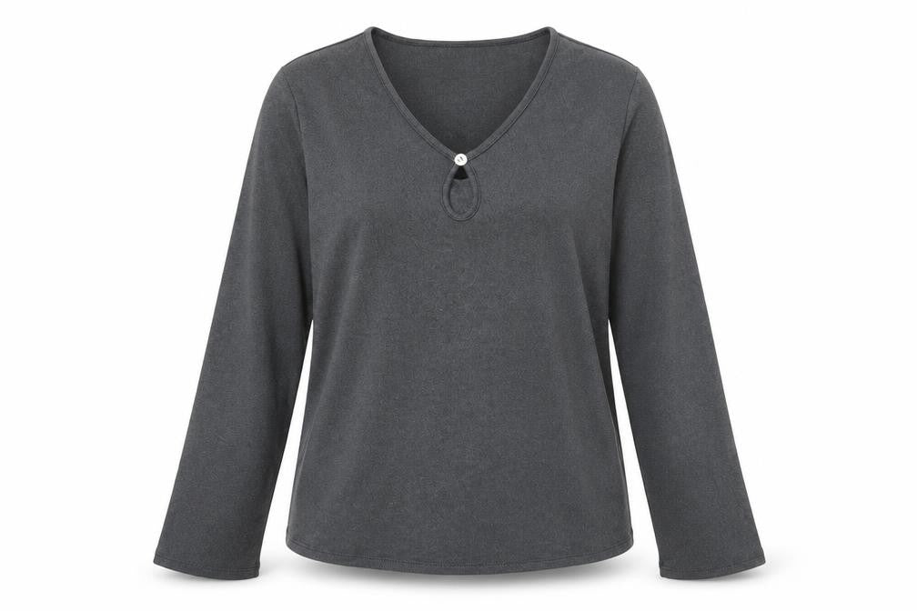 Marks and Spencer Women's Grey V-Neck Long Sleeve Stretch Top Size 16