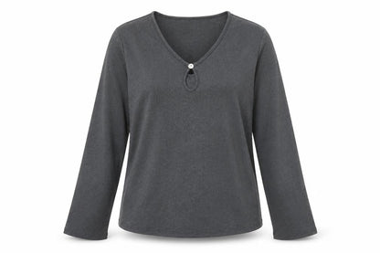 Marks and Spencer Women's Grey V-Neck Long Sleeve Stretch Top Size 16