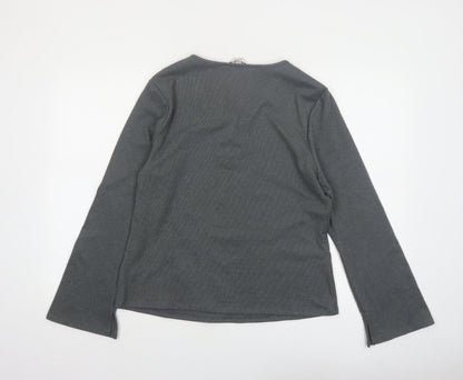 Marks and Spencer Women's Grey V-Neck Long Sleeve Stretch Top Size 16