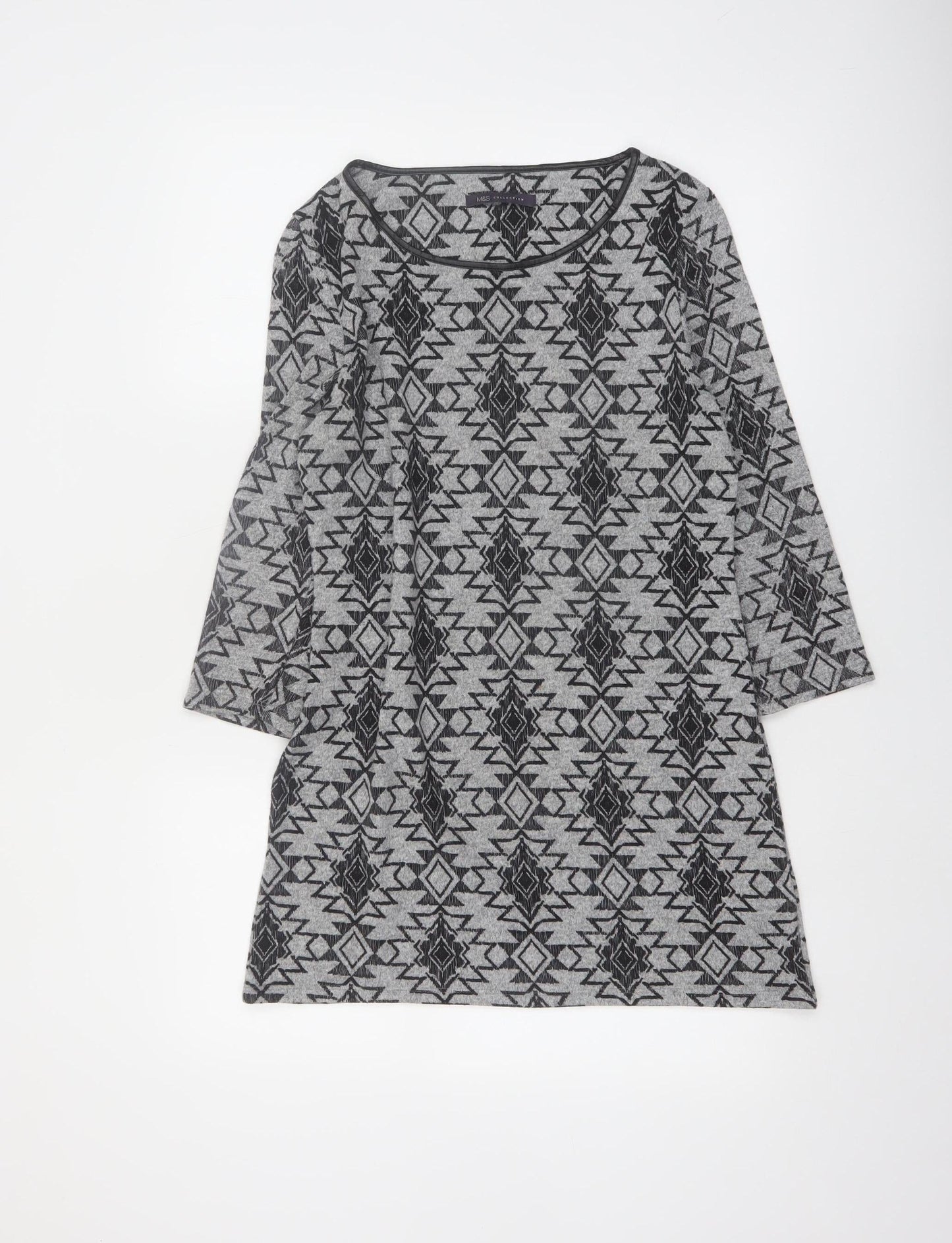 Marks and Spencer Womens Grey Aztec Tunic 3/4 Sleeve Top Size 10