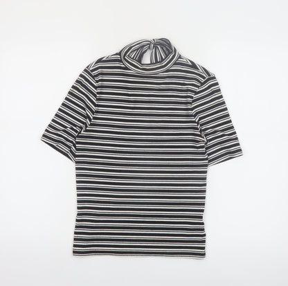 Marks and Spencer Women’s Black Striped High Neck Bow T-Shirt Size 10