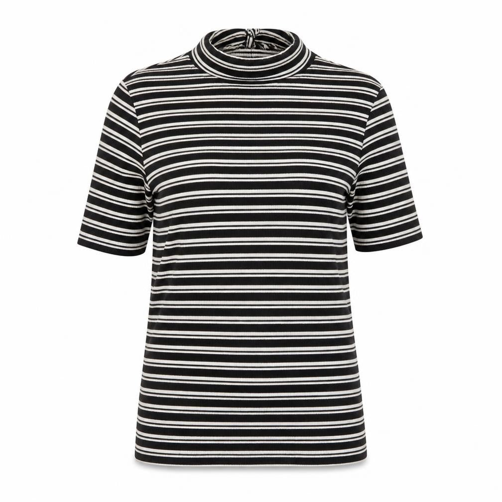 Marks & Spencer Women’s Black Striped High Neck Bow T-Shirt Size 10