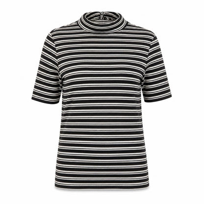 Marks & Spencer Women’s Black Striped High Neck Bow T-Shirt Size 10