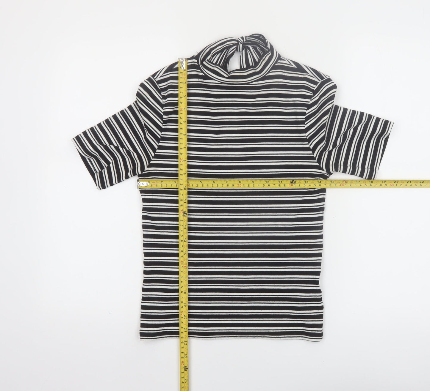 Marks and Spencer Women’s Black Striped High Neck Bow T-Shirt Size 10