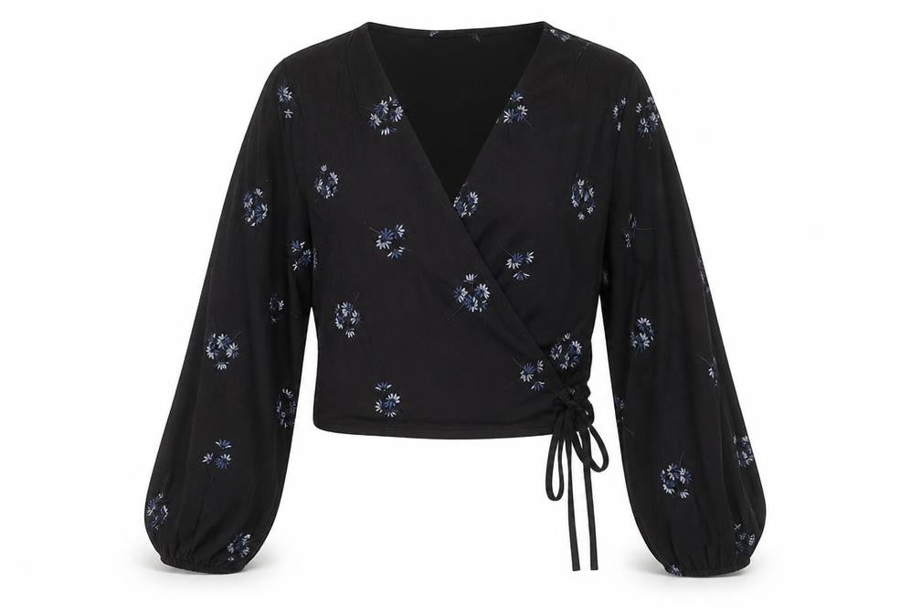 ASOS DESIGN Women’s Black Floral Wrap Petite Blouse UK 10