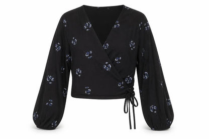 ASOS DESIGN Women’s Black Floral Wrap Petite Blouse UK 10