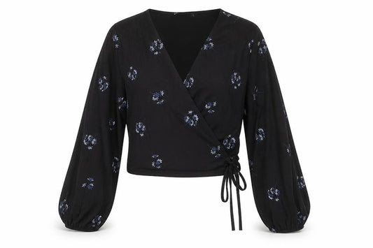 ASOS DESIGN Women’s Black Floral Wrap Petite Blouse UK 10