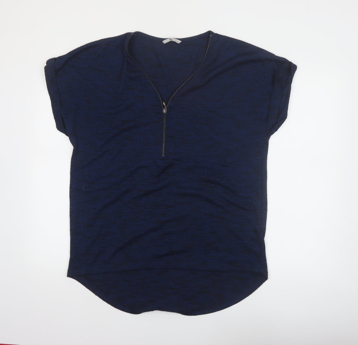 Tu Women Blue Size 16 Zip Front Short Sleeve Jersey Top