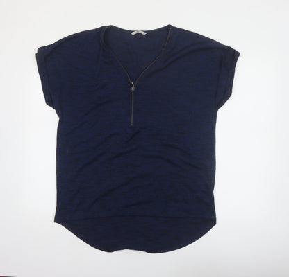 Tu Women Blue Size 16 Zip Front Short Sleeve Jersey Top