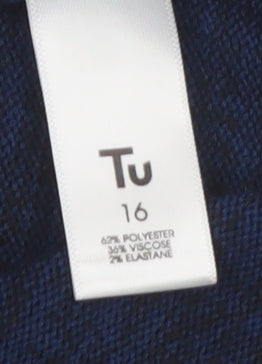 Tu Women Blue Size 16 Zip Front Short Sleeve Jersey Top