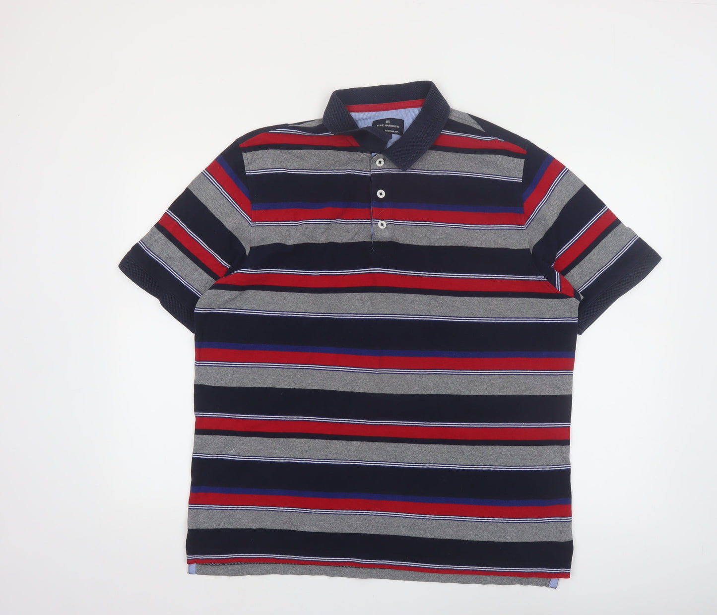 Marks and Spencer Men's Multicoloured Striped Polo Shirt Size L Regular Fit