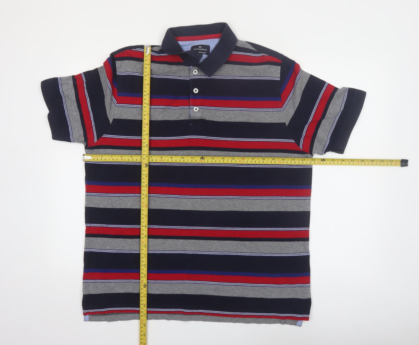 Marks and Spencer Men's Multicoloured Striped Polo Shirt Size L Regular Fit