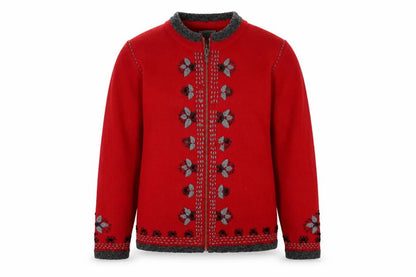 Christopher & Banks Women's Red Wool Blend Floral Zip Cardigan M