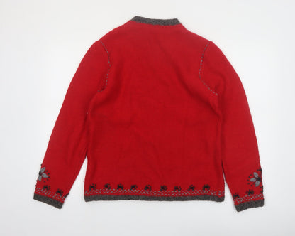 Christopher & Banks Women's Red Wool Blend Floral Zip Cardigan M