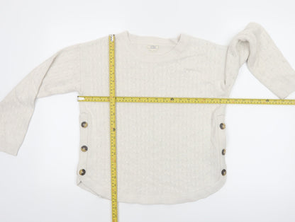 Fat Face Women Ivory Crew Neck Button Side Cable Knit Jumper Size 8
