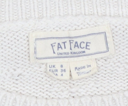 Fat Face Women Ivory Crew Neck Button Side Cable Knit Jumper Size 8