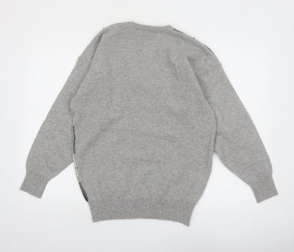 Alan Paine Men Grey Wool Check V-Neck Pullover Jumper M