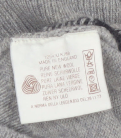 Alan Paine Men Grey Wool Check V-Neck Pullover Jumper M