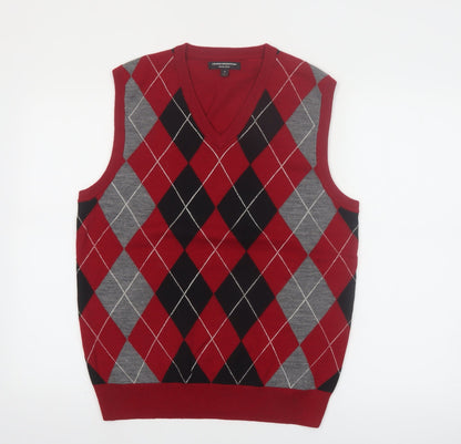 Express Design Studio Men's Red Argyle Wool V-Neck Vest M