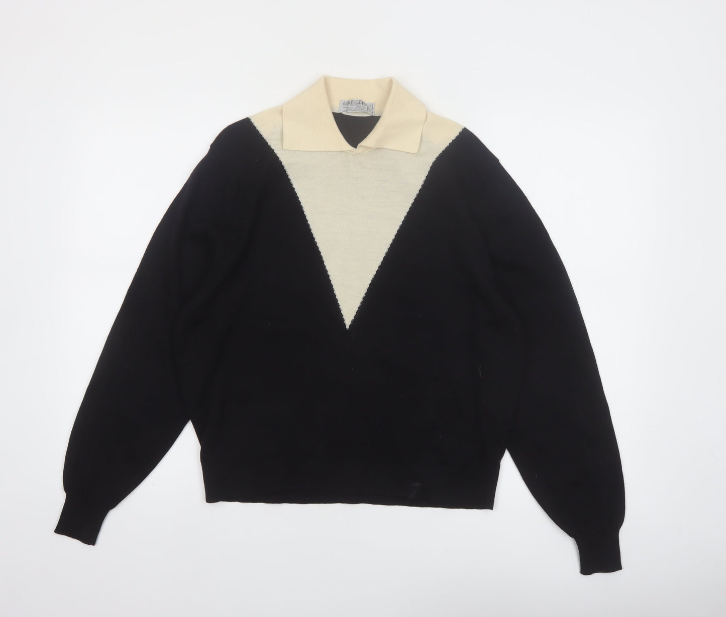 Jaeger Womens Black Wool Collared Pullover Jumper Size 16