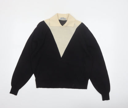 Jaeger Womens Black Wool Collared Pullover Jumper Size 16
