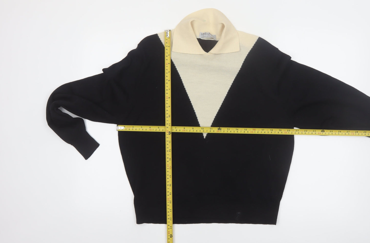 Jaeger Womens Black Wool Collared Pullover Jumper Size 16