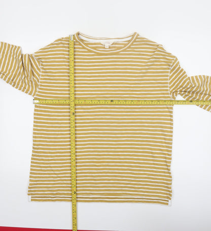 Marks and Spencer Per Una Women Mustard Striped Long Sleeve Cotton T-Shirt Size 12