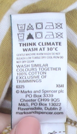 Marks and Spencer Per Una Women Mustard Striped Long Sleeve Cotton T-Shirt Size 12