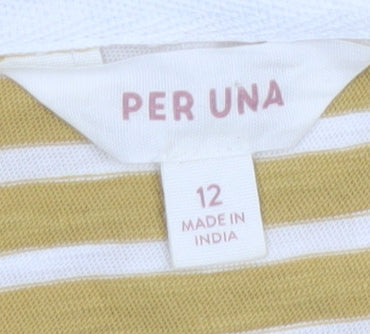 Marks and Spencer Per Una Women Mustard Striped Long Sleeve Cotton T-Shirt Size 12
