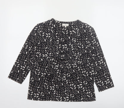 CC Petite Women's Black Geometric Tunic Blouse Size 8 with Buckle Detail