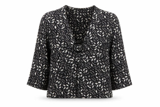 CC Petite Women's Black Geometric Tunic Blouse Size 8 with Buckle Detail