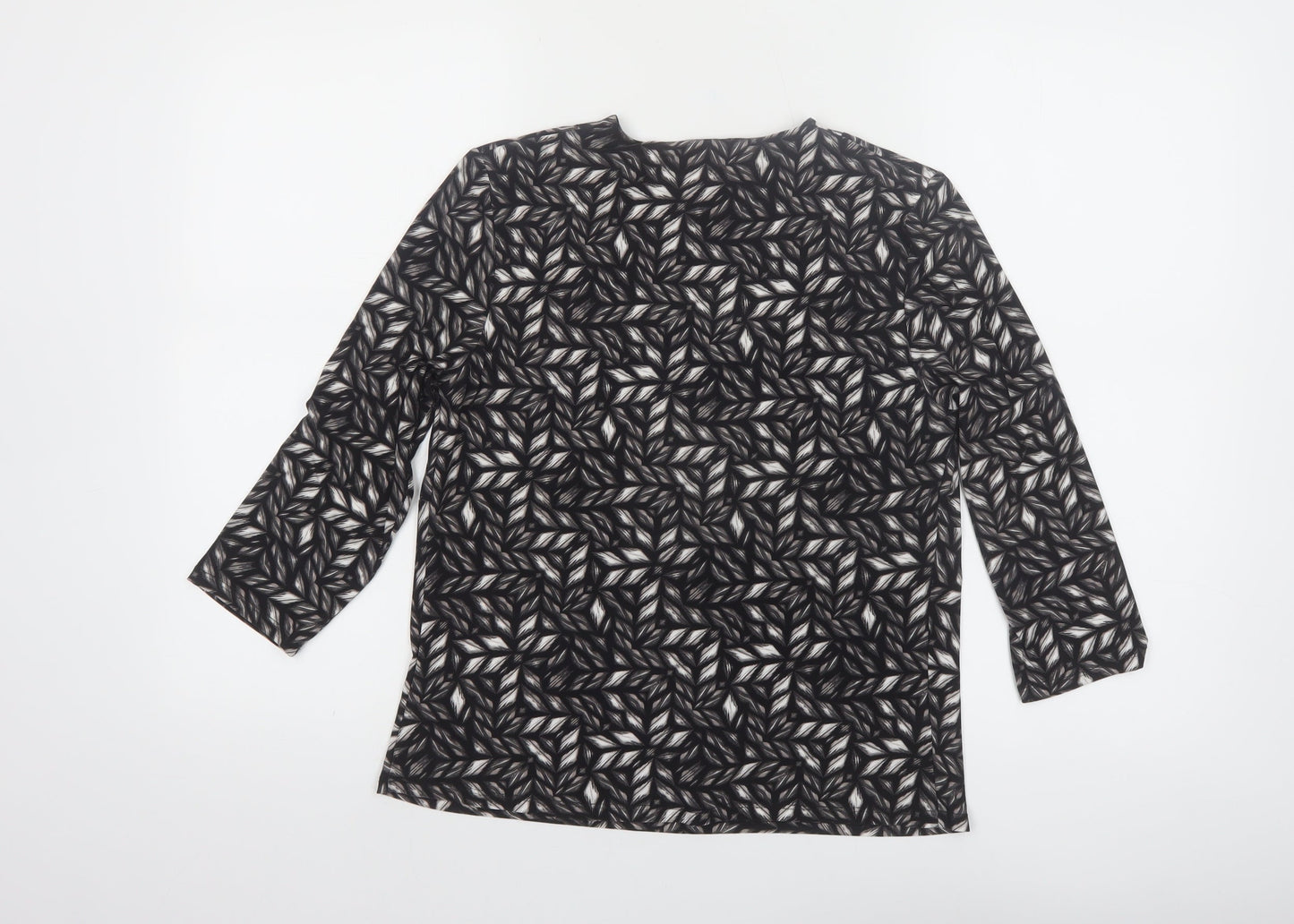 CC Petite Women's Black Geometric Tunic Blouse Size 8 with Buckle Detail