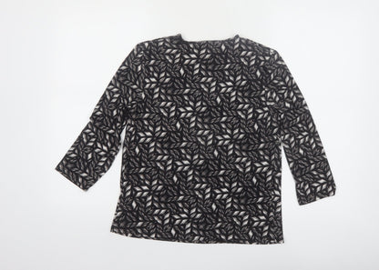 CC Petite Women's Black Geometric Tunic Blouse Size 8 with Buckle Detail