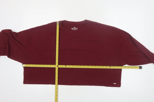 Hollister Womens Red Cropped Long Sleeve Crew Neck Top Size S