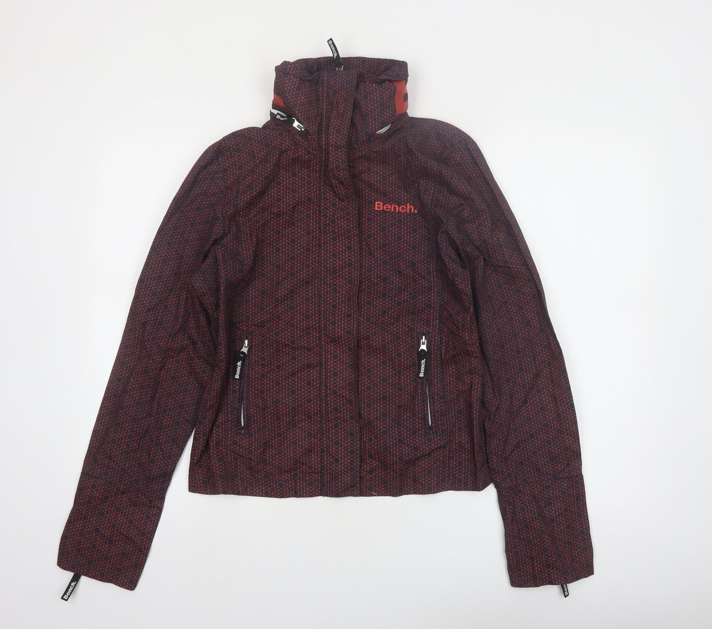 Bench Women Red Black Cotton Hooded Full Zip Jacket Size 12